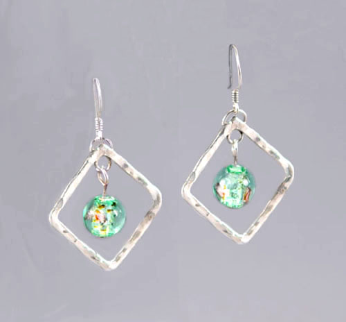 Green Diamond Bead Earrings